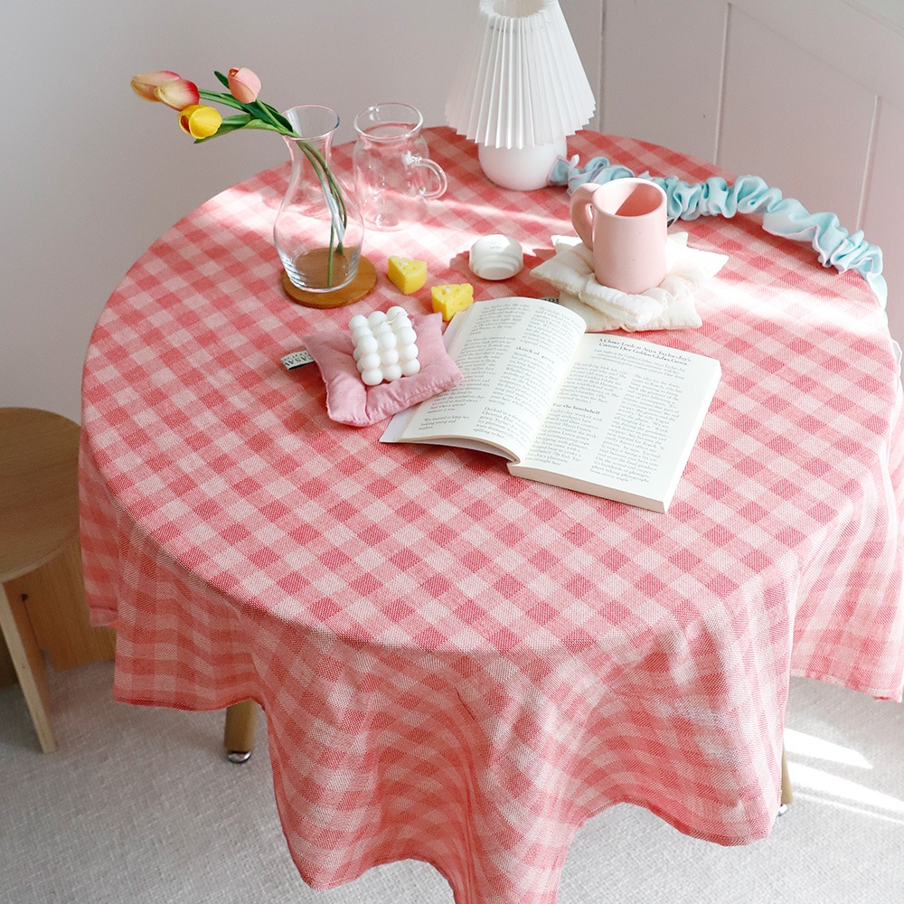 플로미 핑크 체크 식탁보 테이블보 커버 (6size)